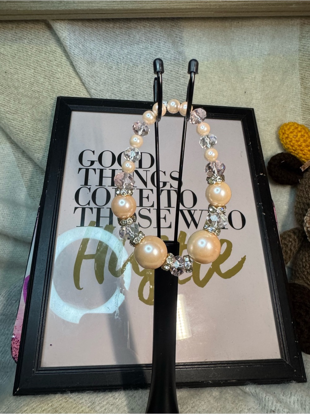 Elegant Pink Pearl & Crystal Stretch Bracelet
